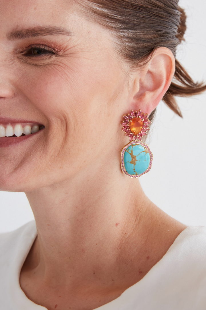 Fire Opal Fusion Turquoise Earrings