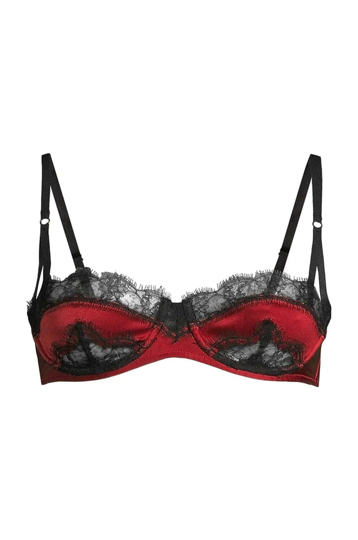 LACE INSET BALCONETTE BRA - RED
