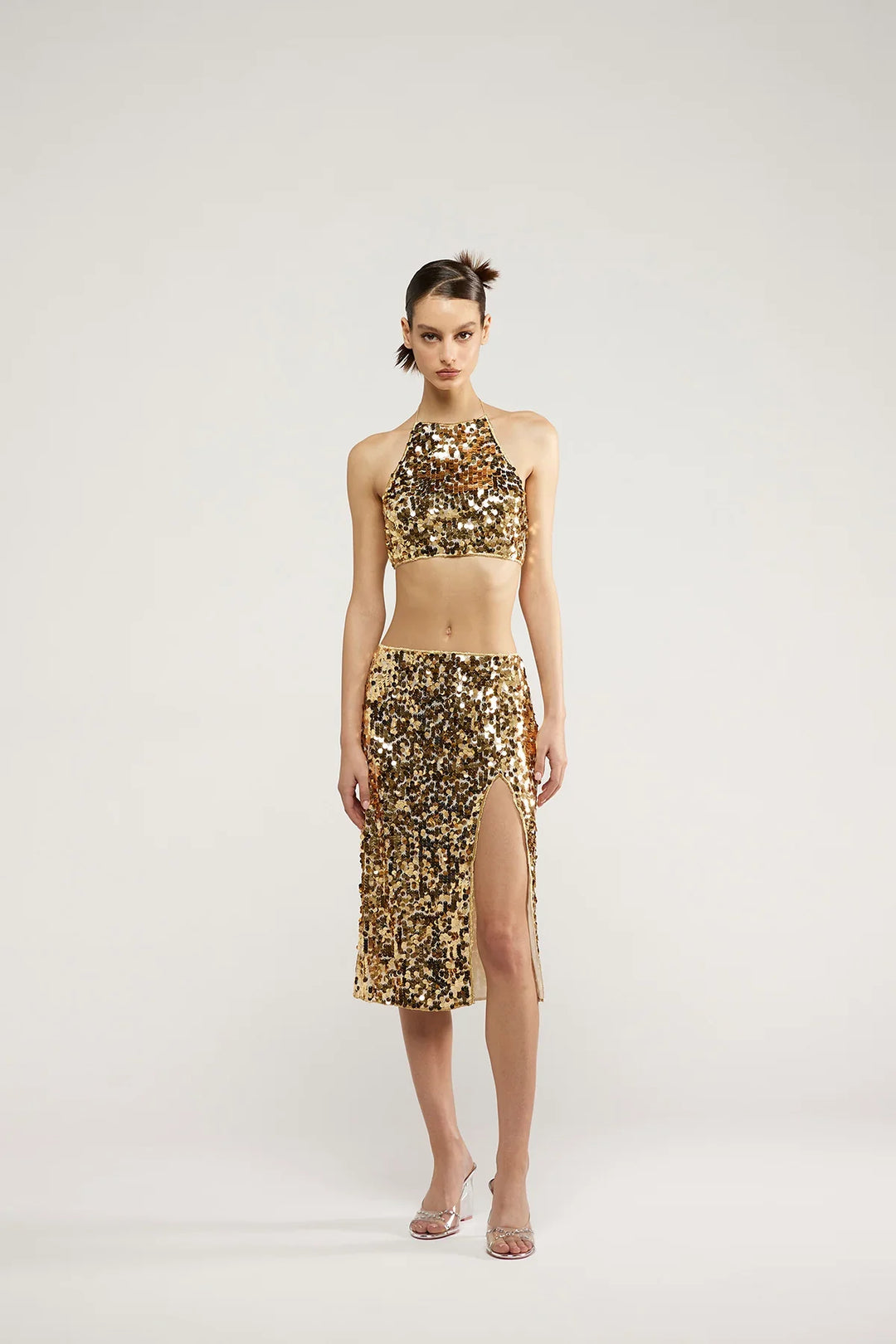 Night Sequins Midi Skirt Gold