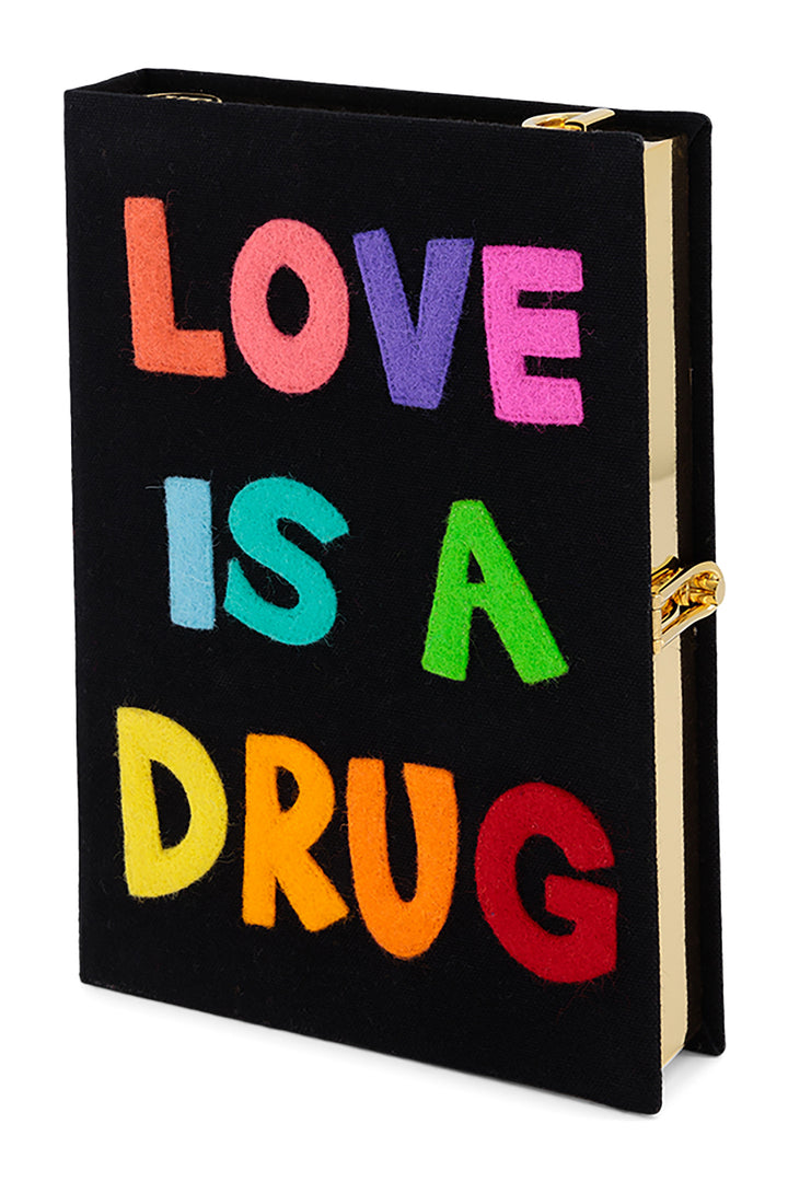 BOOK CLUTCH LOVE IS A DRUG STRAPPED